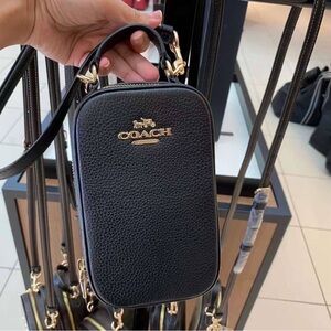 Coach Eva Phone Crossbody in black refined pebble leather